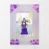フォトスペインのパールとパープルバラキンセアニェラ 三つ折り招待状 (カバー)
