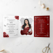 フォトスペインのレッドとシルバーキンセアニェラ 三つ折り招待状 (内部)