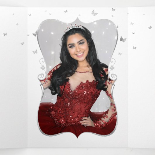 フォトスペインのレッドとシルバーキンセアニェラ 三つ折り招待状 (内部中)