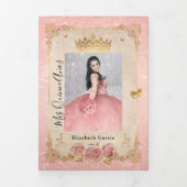 フォトスペインの赤面ピンクローズ金ゴールドキンセアニェラ 三つ折り招待状 (カバー)