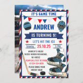 フォトスポーツでアイスホッケー誕生日をパーソナライズ 招待状 (正面/裏面)