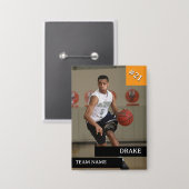 フォトスポーツパーソナライズされたバスケットボール選手オレンジ 缶バッジ (正面/裏面)