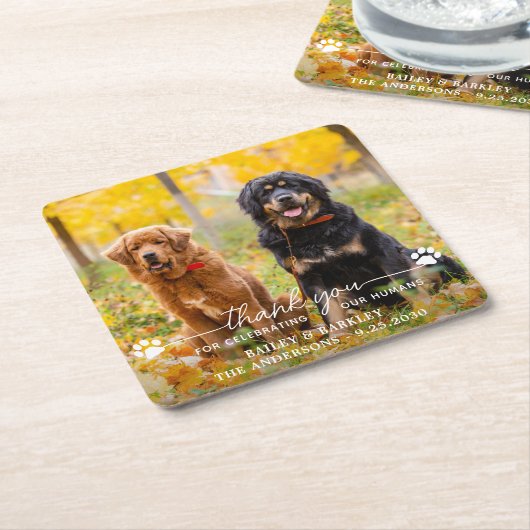 フォトスモダンクリプトありがとう犬のペット結婚ズ スクエアペーパーコースター (アングル)