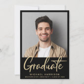 フォトスモダンクリプトはっきりしたブラック卒業 案内状 (正面)