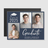 フォトスモダンクリプトはっきりしたブルー卒業 マグネット招待状 (正面/裏面)