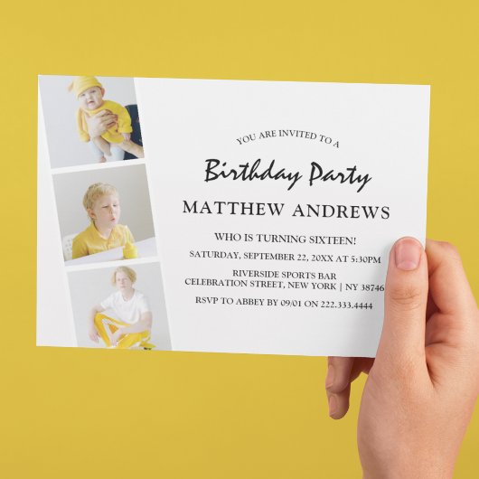 フォトスモダントリップコラージュ |任意の年齢 |誕生日 招待状