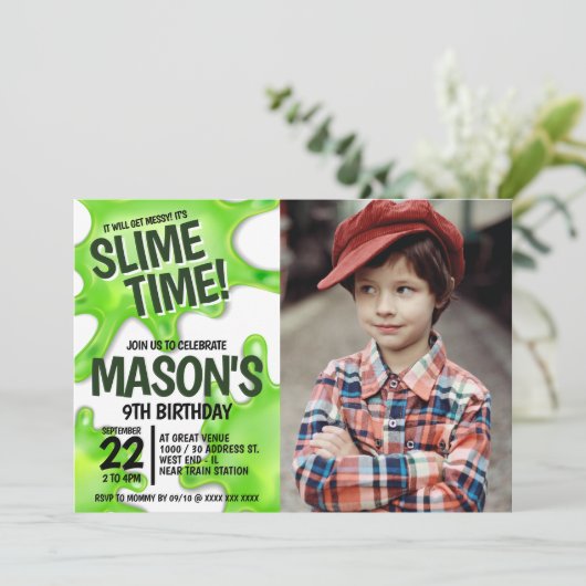 フォトスライムパーティー誕生日 招待状 (スタンド正面)