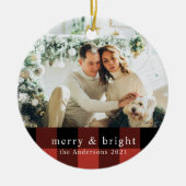 フォトセラモダンミック付きファミリー赤バッファローのプレイド セラミックオーナメント (正面)