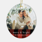 フォトセラモダンミック付きファミリー赤バッファローのプレイド セラミックオーナメント (左)