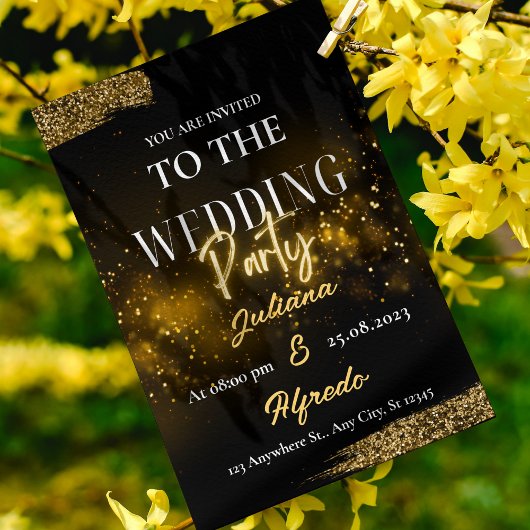 フォトセントリックブラック金ゴールドエレガモダンントウェディング 招待状
