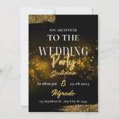 フォトセントリックブラック金ゴールドエレガモダンントウェディング 招待状 (正面)