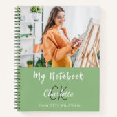 フォトセージ緑のモノグラム名 ノートブック (正面)