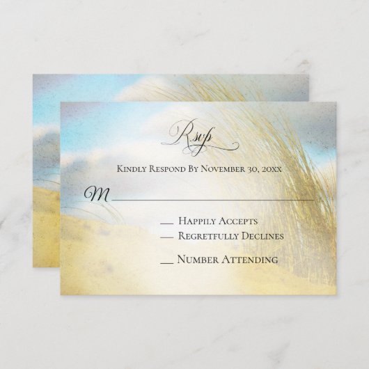 *~*フォトソフトデューンビーチグラス – ウェディングRSVP 出欠カード (正面/裏面)