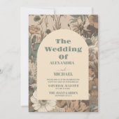 フォトソフトミュートされたアーストーンWildflowers 結婚's 招待状 (正面)