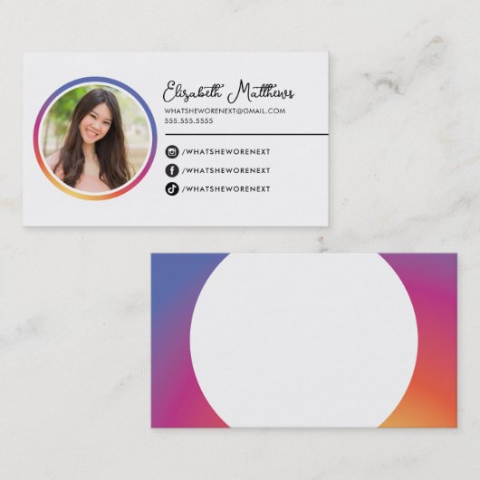 フォトソーシャルメディアのインフルエンサーのラウンドヘッドショット 名刺 (正面/裏面)