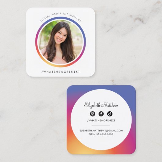 フォトソーシャルメディアインスタグラム画像縁ど円 スクエア名刺 (正面/裏面)