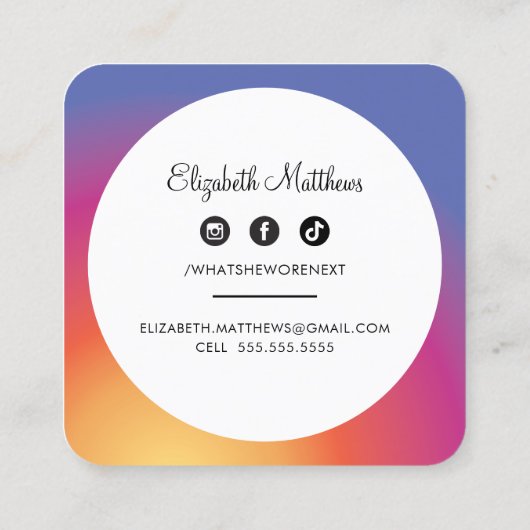 フォトソーシャルメディアインスタグラム画像縁ど円 スクエア名刺 (裏面)