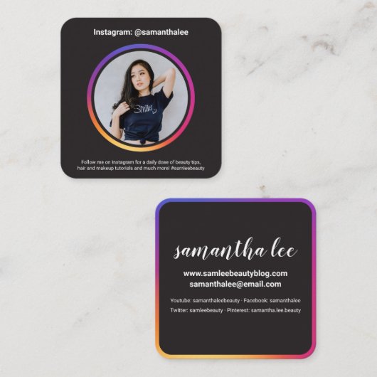 フォトソーシャルメディアInstagramトレンディーグラデーションブラック スクエア名刺 (正面/裏面)