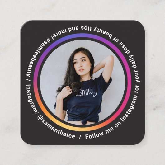 フォトソーシャルメディアInstagramモダンサークルブラック スクエア名刺 (正面)
