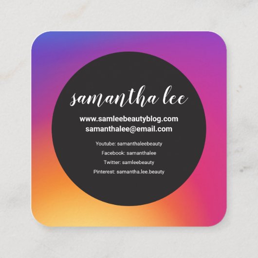 フォトソーシャルメディアInstagramモダンサークルブラック スクエア名刺 (裏面)