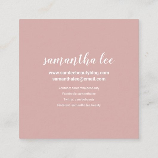 フォトソーシャルメディアInstagramモダン赤面ピンク スクエア名刺 (裏面)