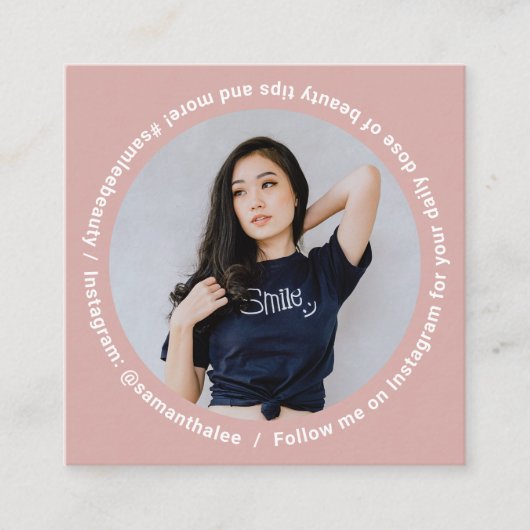 フォトソーシャルメディアInstagramモダン赤面ピンク スクエア名刺 (正面)