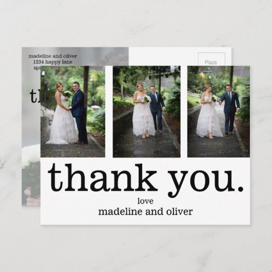 フォトタイモダンプライター文字結婚の感謝 ポストカード (正面/裏面)