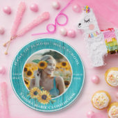 フォトターコイズひまわり黄色の卒業 ペーパープレート (パーティー)