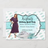 フォトターコイズ金ゴールドヨットパーティー誕生日 招待状 (正面)