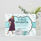 フォトターコイズ金ゴールドヨットパーティー誕生日 招待状 (スタンド正面)