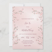 フォトダスティピンクさくらんぼ結婚の花 招待状 (裏面)