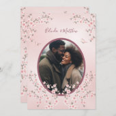 フォトダスティピンクさくらんぼ結婚の花 招待状 (正面/裏面)