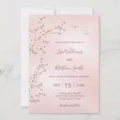 フォトダスティピンクさくらんぼ結婚の花 招待状 (裏面)