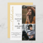 フォトダブルお祝い誕生日パーティー 招待状 (正面/裏面)