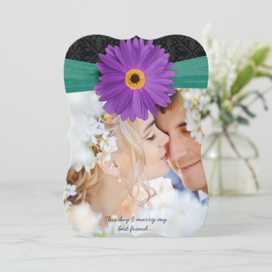 フォトダマスク薄紫エメラルドガーベラデイジー結婚ズ 招待状 (スタンド正面)