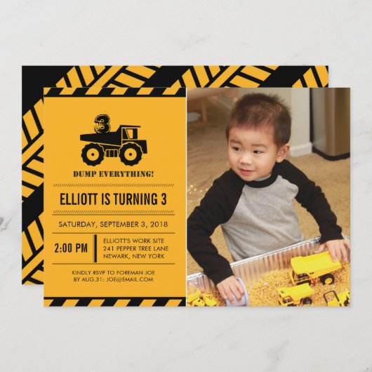 フォトダンプトラック誕生日パーティー招待状 招待状 (正面/裏面)