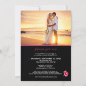 フォトダークトロピカルタイドノットたった今結婚しました 招待状 (裏面)