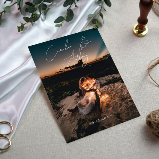 フォトダークパープル水彩魔法の金ゴールド結婚ズ 招待状