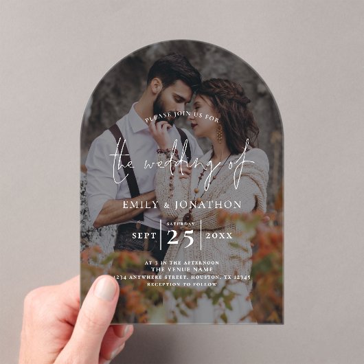 フォトダークモダンオーバーレイスクリプ結婚ト アクリル招待状 (インサイチュ (ポータブル))