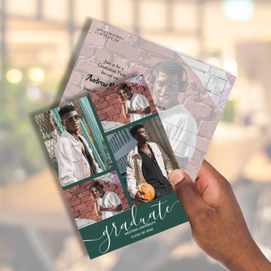 フォトダーク数々のグリーン卒業パーティー招待状 ポストカード