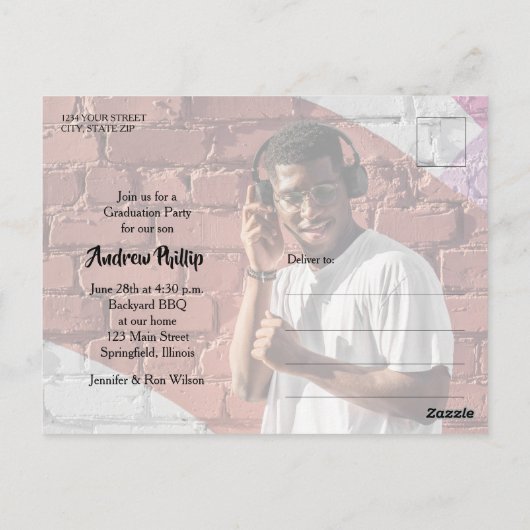 フォトダーク数々のグリーン卒業パーティー招待状 ポストカード (裏面)