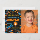 フォトダーツパーティー誕生日招待状 | Dart Gun 招待状 (正面)