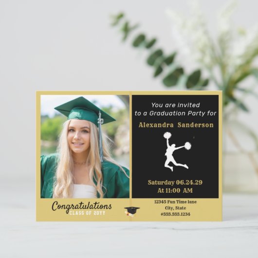 フォトチアリーダー黒金ゴールド卒業パーティー 招待状 (スタンド正面)