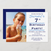 フォトチャイルドのブルーバースデーパーティーへの招待 招待状 (正面/裏面)