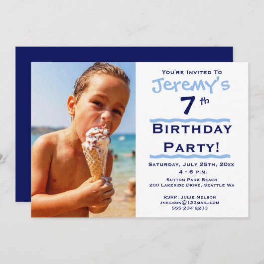 フォトチャイルドのブルーバースデーパーティーへの招待 招待状 (正面/裏面)