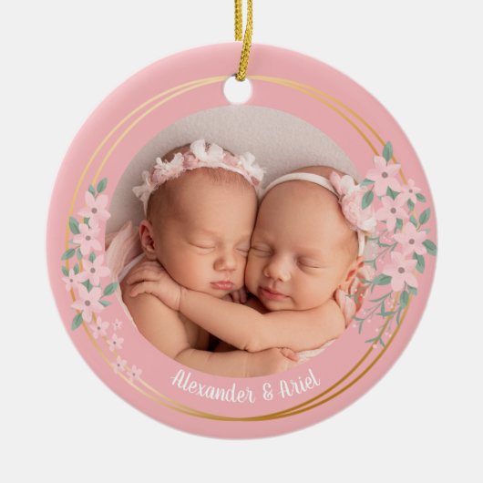 フォトツイパーソナライズされたンガールズ初めてのクリスマス セラミックオーナメント (正面)