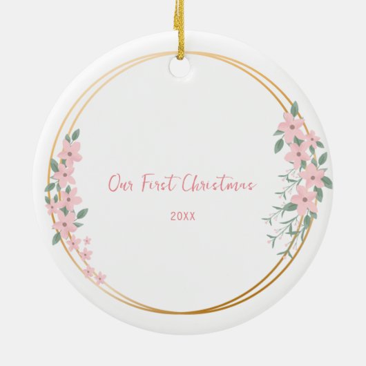 フォトツイパーソナライズされたンガールズ初めてのクリスマス セラミックオーナメント (裏面)