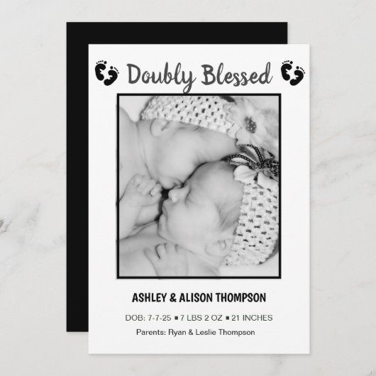 フォトツインの誕生のお知らせを追加 招待状 (正面/裏面)