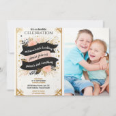 フォトツインシンプルブラックモダン誕生日 招待状 (正面)