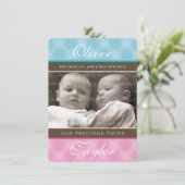 フォトツインズ生誕発表可愛い男の子+女の子 案内状 (スタンド正面)